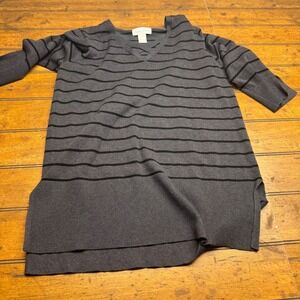 Fashion Avenue Gray Black Stripe V Neck Criss Cross Tunic Sweater Women's Large‎